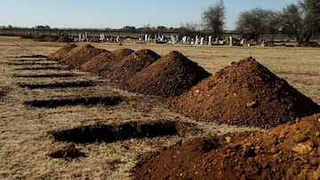 FILE PHOTO: Freshly dug graves are seen amid a nationwide coronavirus disease (COVID-19) lockdown, at the Honingnestkrans cemetery, north of Pretoria, South Africa  July 14, 2020. REUTERS/Siphiwe Sibeko/File Photo