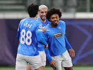 Bruno celebra su gol contra el Slavia de Praga.