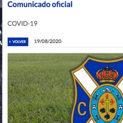 El Tenerife anuncia un positivo por COVID-19 en su filial