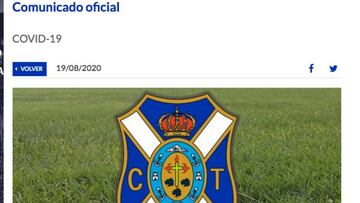 El Tenerife anuncia un positivo por COVID-19 en su filial