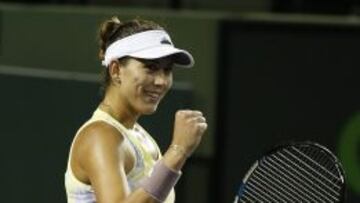 Garbine Muguruza celebra su victoria ante Nicole Gibbs en tercera ronda del Abierto de Miami.