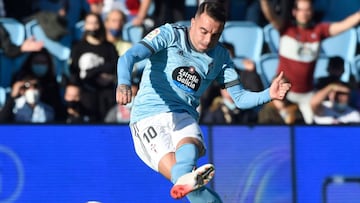 Iago Aspas during the Spanish league football match between RC Celta de Vigo and FC Barcelona at the Balaidos stadium in Vigo on November 6, 2021. 