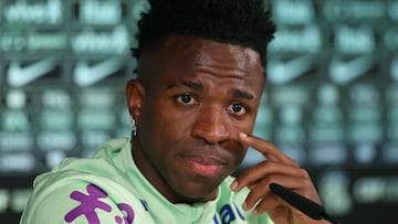 Vinicius, en una conferencia de prensa con la selección de Brasil.
