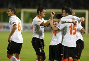 Kuban-Valencia. Los jugadores valencianistas celebran su triunfo.