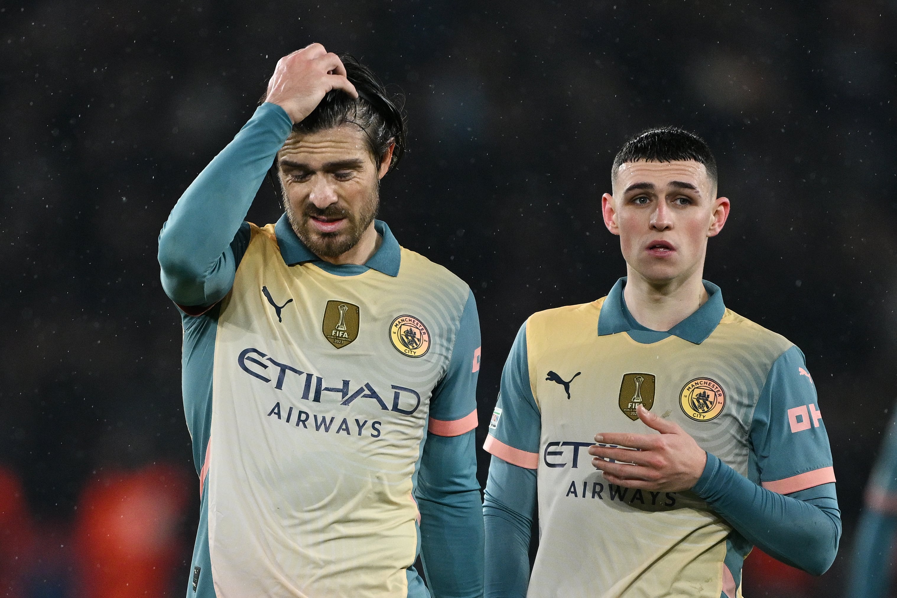 París, Francia - 22 de enero: la Liga de la Liga de Campeones de la UEFA 2024/25 MD 7 ha sido sorprendido por Jack Grallish y Bill Fodon de Manchester City en el Park des Princess, Frank Princess, Frank Princess, Frank Princess, Frank Princess. (Foto Mike Hewit/Getty Images)