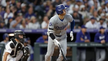 DENVER, COLORADO - JUNE 18: Shohei Ohtani #17 of the Los Angeles Dodgers bats against the Colorado Rockies in the seventh inning at Coors Field on June 18, 2024 in Denver, Colorado.   Matthew Stockman/Getty Images/AFP (Photo by MATTHEW STOCKMAN / GETTY IMAGES NORTH AMERICA / Getty Images via AFP)