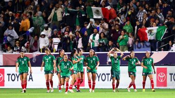 Feb 26, 2024; Carson, California, USA; Mexico midfielder Jacqueline Ovalle (11) gestures towards the crowd after scoring a goal during the first half of a game against the United States at Dignity Health Sports Park. Mandatory Credit: Jessica Alcheh-USA TODAY Sports