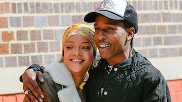 Rihanna y A $ AP Rocky se ven en el set de un video musical el 10 de julio de 2021 en la ciudad de Nueva York. 