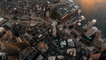 Beautiful overhead cityscape of an urban city shot with a drone