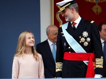 La Princesa Leonor y el Rey durante el acto por la fiesta nacional, el 12 de octubre de 2019, en Madrid (España). 