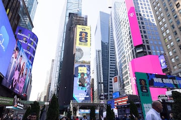 Imagen de Times Square y el logo del Mundial de la FIFA 2026 en Nueva York.