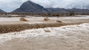 A view shows the monsoonal rain flooded in Death Valley National Park, California, U.S., August 5, 2022 in this screengrab obtained from a video. Courtesy of John Sirlin/via REUTERS THIS IMAGE HAS BEEN SUPPLIED BY A THIRD PARTY. MANDATORY CREDIT
