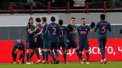 Soccer Football - Europa League Round of 16 Second Leg - Lokomotiv Moscow vs Atletico Madrid - RZD Arena, Moscow, Russia - March 15, 2018   Atletico Madrid&#039;s Saul Niguez celebrates scoring their second goal with teammates   REUTERS/Sergei Karpukhin