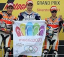 Márquez, Lorenzo y Pedrosa, apoyando a Madrid 2020