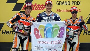 Márquez, Lorenzo y Pedrosa, apoyando a Madrid 2020