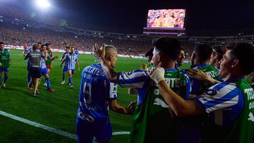 during the Quarterfinals first leg match between Tigres UANL and Monterrey as part of the Torneo Clausura 2024 Liga BBVA MX at Universitario Stadium on May 09, 2024 in Monterrey, Nuevo Leon, Mexico.