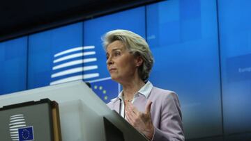Ursula von der Leyen, president of the European Commission, at a news conference on day one of the European Union (EU) leaders summit at the European Council headquarters in Brussels, Belgium, on Thursday, June 23, 2022. European Union leaders granted Ukraine candidate status that moves it closer to the war-torn nations long-sought goal of joining the Western bloc. Photographer: Valeria Mongelli/Bloomberg via Getty Images