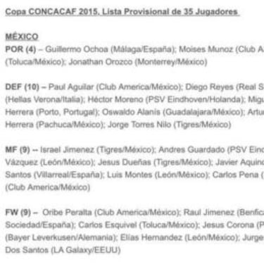 Memo Ochoa y los Dos Santos regresan a la Selección Mexicana