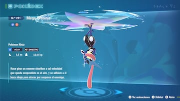 Llegamos a nuestra favorita. Mega-Greninja es la Mega que más nos gusta de todas las que se han incorporado al plantel. El maldito Greninja convierte un shuriken de agua gigante y lo convierte en la hélice de su propio helicóptero. Tendido boca abajo aplasta a sus rivales sin pestañear. En movimiento es espectacular. Para conseguir su Megapiedra debes llegar al rango K en los combates clasificatorios multijugador de la primera temporada.