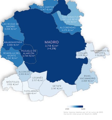 Mapa del precio por metro cuadrado. Gloval.