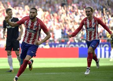 Alegria de Carrasco por su gol el primero para el Atlético de Madrid 