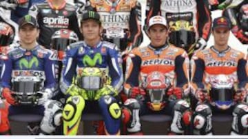 Los cuatro magníficos de MotoGP: Lorenzo, Rossi, Márquez y Pedrosa, de izquierda a derecha.