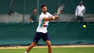 Novak Djokovic during a practice session ahead of the 2022 Wimbledon Championship at the All England Lawn Tennis and Croquet Club, Wimbledon. Picture date: Saturday June 25, 2022. (Photo by John Walton/PA Images via Getty Images)