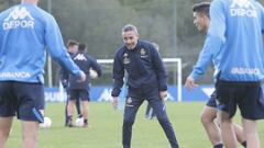 Óscar Cano en un entrenamiento con el Deportivo.