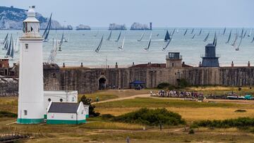 The Rolex Fastnet Race fleet passes many notable landmarks as the fleet head west along the south coast of England