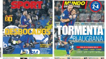 Portadas de los diarios Sport y Mundo Deportivo del día 15 de enero de 2018.