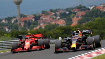 Charles Leclerc (Ferrari SF1000) y Max Verstappen (Red Bull RB16). Hungr&iacute;a, F1 2020. 