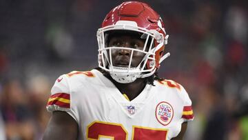 FILE - In this Oct. 8, 2017, file photo, Kansas City Chiefs running back Kareem Hunt warms up for the team&#039;s NFL football game against the Houston Texans in Houston. A person with knowledge of the move tells The Associated Press that Hunt appears headed to the NFL&#039;s Commissioner Exempt List, sidelining him while the league investigates a video of Hunt striking a woman in February. The person spoke on condition of anonymity because the team had not issued a formal statement Friday, Nov. 30, although one was expected for later in the evening. (AP Photo/Eric Christian Smith, File)