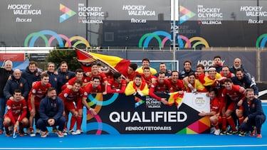 La Selección masculina de hockey hierba celebra su clasificación para los Juegos Olímpicos de París 2024.