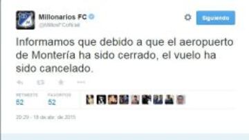 Imagen del Twiiter oficial de Millonarios en el que confirma la noticia.