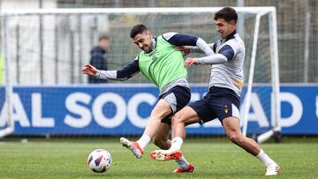 Zubimendi en un entrenamiento en Zubieta con Merquelanz.