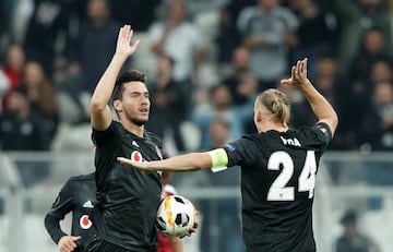 Besiktas' Umut Nayir celebrates scoring