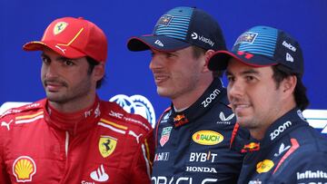 Carlos Sainz (Ferrari), Max Verstappen (Red Bull) y Sergio Pérez (Red Bull). Melbourne, Australia. F1 2024.
