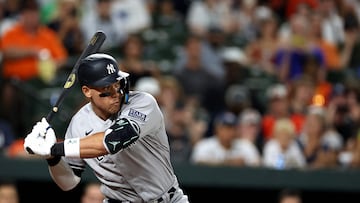 BALTIMORE, MARYLAND - JULY 28: Aaron Judge #99 of the New York Yankees bats against the Baltimore Orioles in the fourth inning at Oriole Park at Camden Yards on July 28, 2023 in Baltimore, Maryland.   Rob Carr/Getty Images/AFP (Photo by Rob Carr / GETTY IMAGES NORTH AMERICA / Getty Images via AFP)