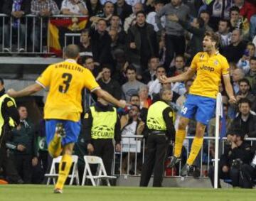 Partido de la Champions League, grupo B. Real Madrid-Juventus. 1-1. Llorente celebra el tanto del empate.