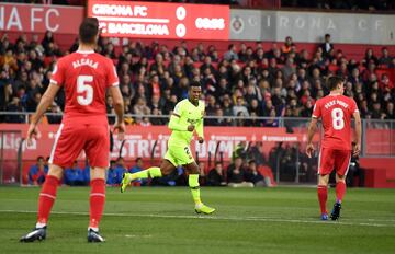 El jugador del Barcelona, Semedo, celebra el 0-1 al Girona. 