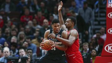 Giannis Antetokounmpo, durante el partido de la NBA que ha enfrentado a los Milwaukee Bucks y a los Chicago Bulls