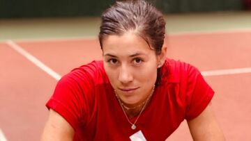 La tenista espa&ntilde;ola Garbi&ntilde;e Muguruza, tras un entrenamiento.