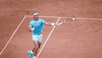 Spain's Rafael Nadal returns the ball to Sweden's Leo Borg during their men's singles match of the ATP Nordea Open tennis tournament in Bastad, Sweden, on July 16, 2024. (Photo by Adam Ihse/TT / TT News Agency / AFP) / Sweden OUT