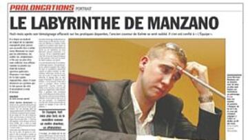 <b>EL REPORTAJE. </b> Detalle del reportaje publicado ayer en el prestigioso diario parisino L'Equipe, en el que Jesús María Manzano relata sus peripecias, ya desveladas en AS a finales del pasado mes de marzo.