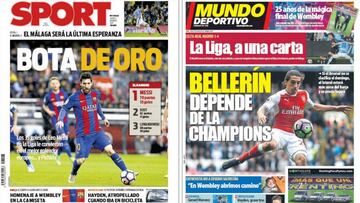 Portadas de los diarios Sport y Mundo Deportivo del día 18 de mayo de 2017.
