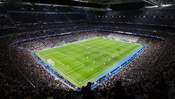 Panorámica del Estadio Santiago Bernabéu en el partido de vuelta de octavos de Champions ante el RB Leipzig, al que acudieron 76.126 espectadores.