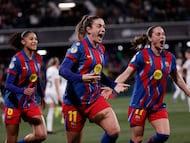 CASTELLÓN, 24/01/2026.- La jugadora del FC Barcelona, Alexia Putellas, celebra el segundo gol del equipo blaugrana durante el encuentro correspondiente a la final de la Supercopa de España que disputan hoy sábado FC Barcelona y Real Madrid en el estadio Castalia de Castellón. EFE / Manuel Bruque.