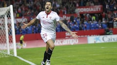 Vitolo celebra un gol marcado al Barcelona.