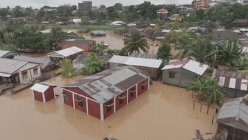 Aerial view of a flooded area after tropical cyclone Gamane crossed the northeast of Madagascar, in Hell-Ville, Nosy Be, Madagascar, in this screengrab from video released on March 28, 2024 and obtained from social media. Solution Plus Madagascar/via REUTERS  THIS IMAGE HAS BEEN SUPPLIED BY A THIRD PARTY. MANDATORY CREDIT. NO RESALES. NO ARCHIVES.