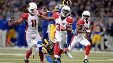 Kerwynn Williams, uno de los m&uacute;ltiples jugadores que brill&oacute; en el ataque de los Cardinals ante los Rams.